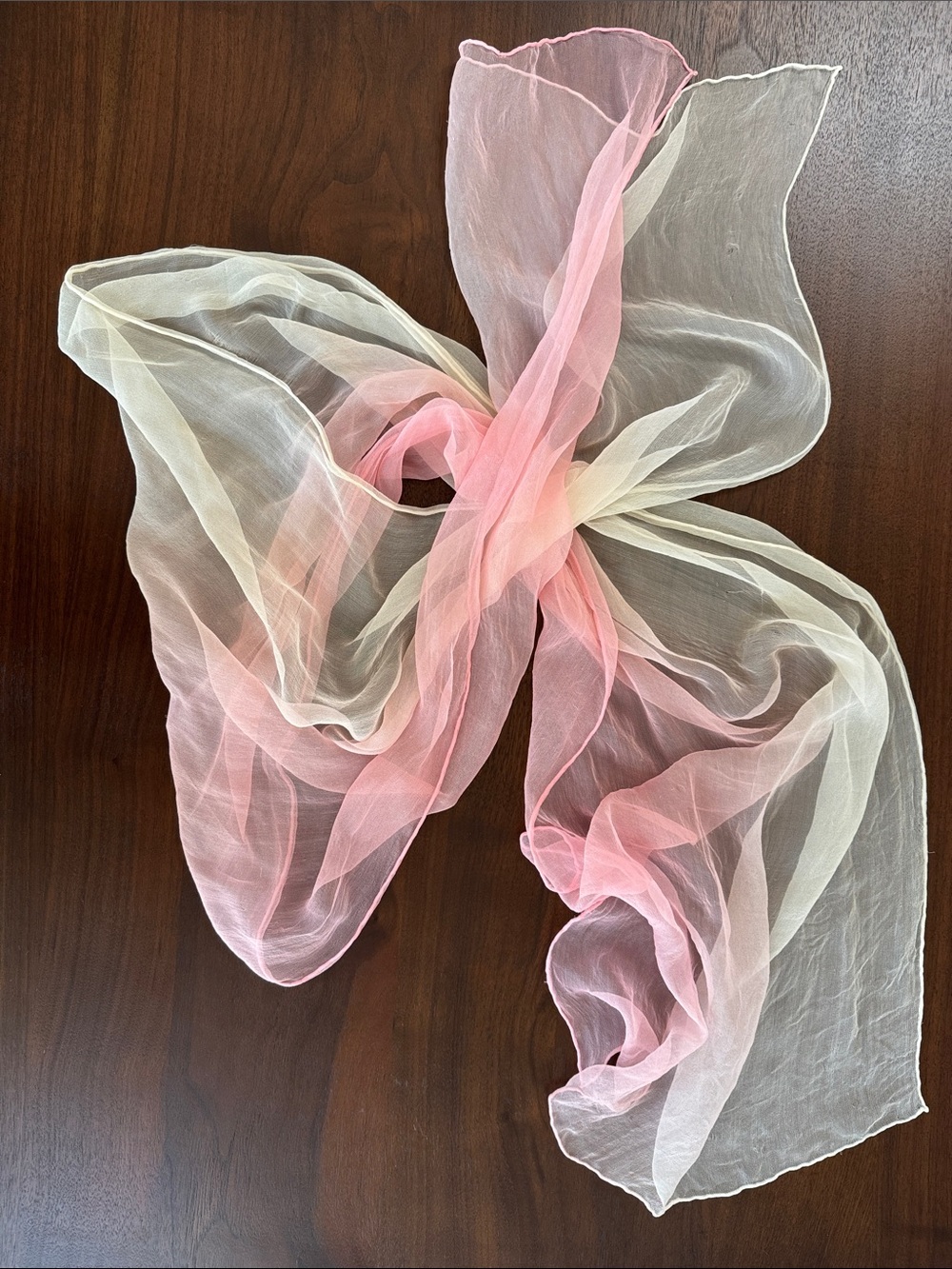 100% SILK SCARF ITALY PINK WHITE OMBRÉ ≈70”x19” SHEER VINTAGE Y2K ITALIAN WRAP - Picture 2 of 16